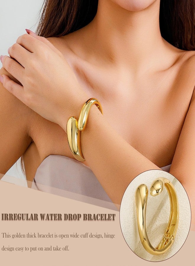 MEDOJO 4 Pcs Women Golden Cuff Bracelet Hinged Design Bracelet Trendy Chunky Cuff Bangle Thick Golden Bracelets for Women - Image 2
